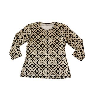 J. Mclaughlin Signature Catalina Cloth Black & Tan Geometric Top Blouse Small
